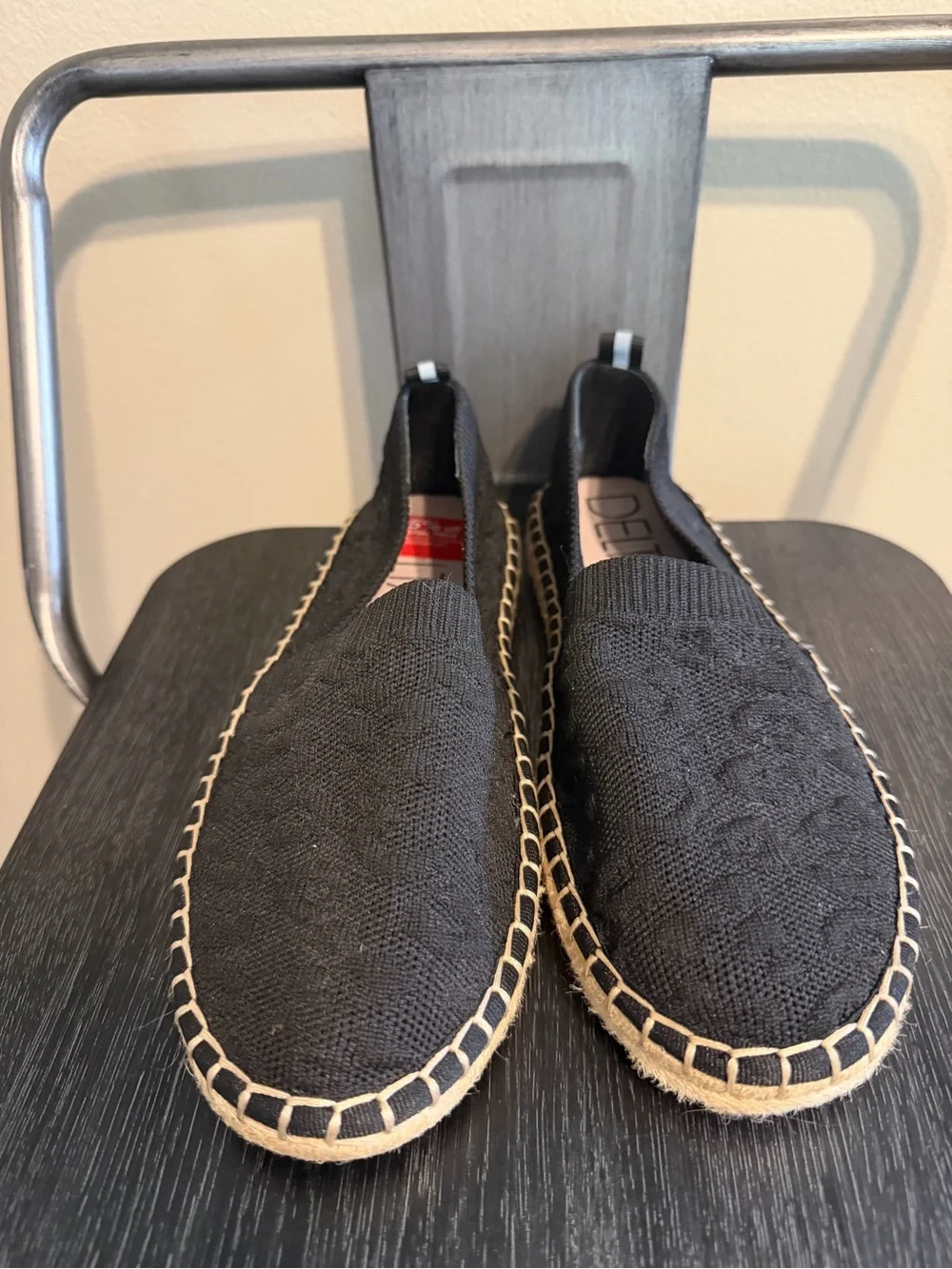 Deltan Black Knit Espadrille Flats Size 6.5